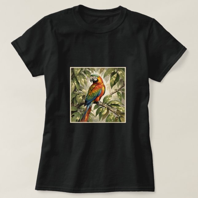 Papegojfågel på träd ritning t shirt (Design framsida)