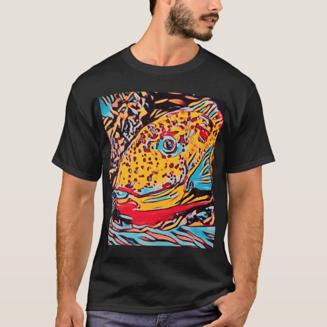 Papegojfisk Blocktryck T Shirt (Framsida)