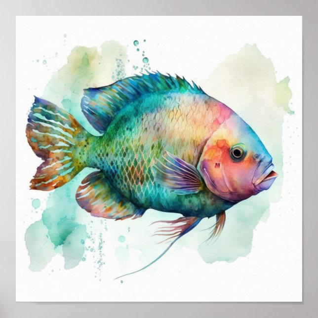 Papegojfisk i akvarell affisch (Framsidan)