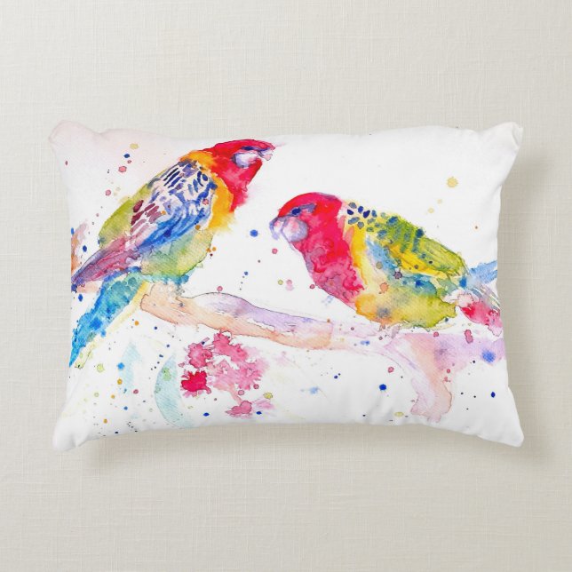 Papegojkonst Akvarellmålning Aqua Färgrik  Prydnadskudde (Framsidan)