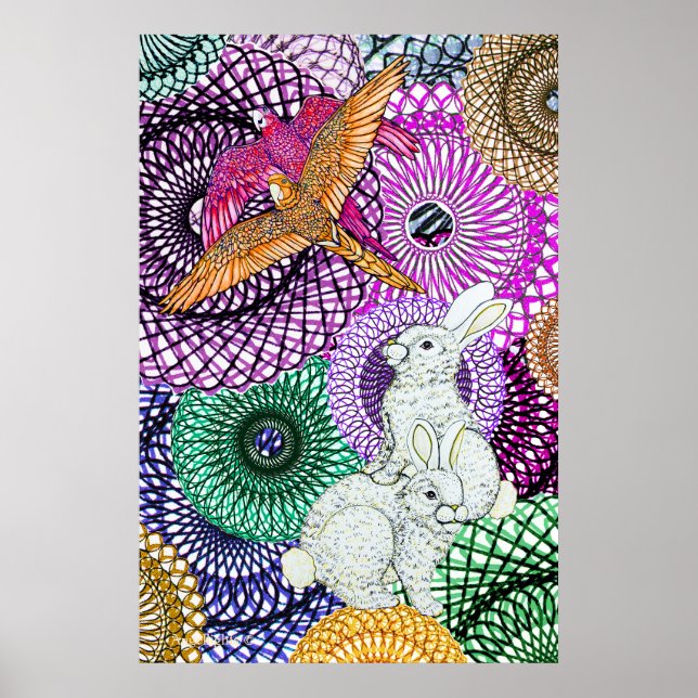 Papegojor älskar kaniner poster (Framsidan)