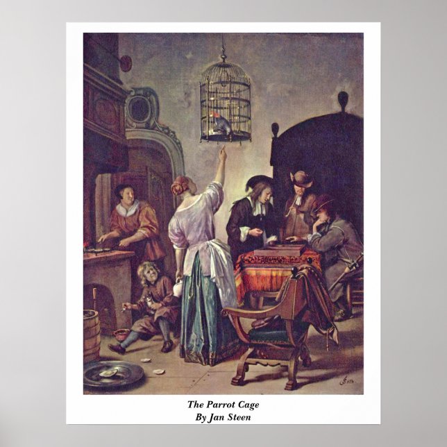 Papegojor av Jan Steen Poster (Framsidan)