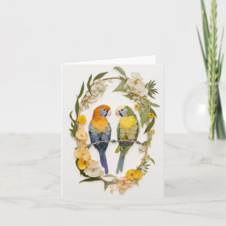 Papegojor Blommor Collage Konst Kort