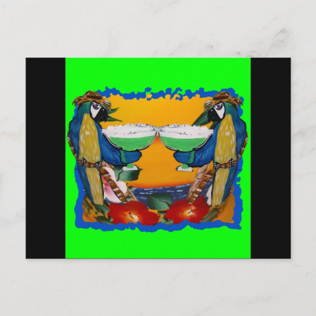 Papegojor för fest vykort (Framsida)