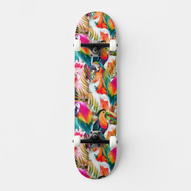 Papegojor & handflatanlöv skateboard bräda 20 cm (Framsida)
