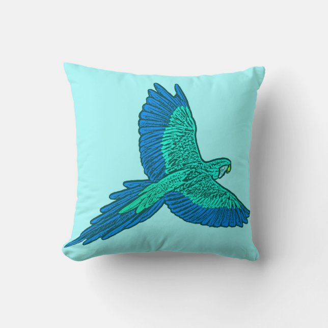 Papegojor i Flight, Aqua och Cobalt Blue Kudde (Framsida)