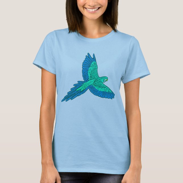 Papegojor i Flight, Aqua och Cobalt Blue T Shirt (Framsida)