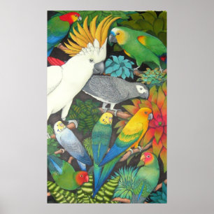 Papegojor och Bromeliads Poster