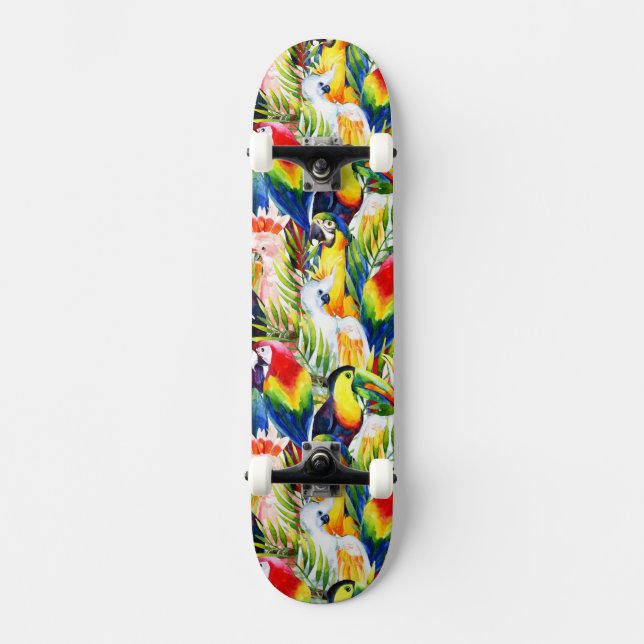 Papegojor och handflatanlöv skateboard bräda 21,5 cm (Framsida)