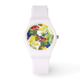 Papegojor och tropisk frukt armbandsur