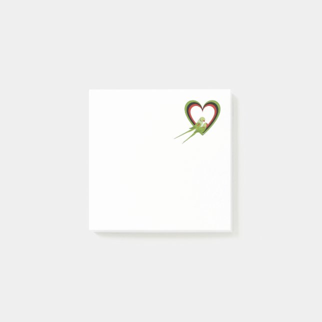 Papegojpar framför hjärtan post-it block (Framsida)