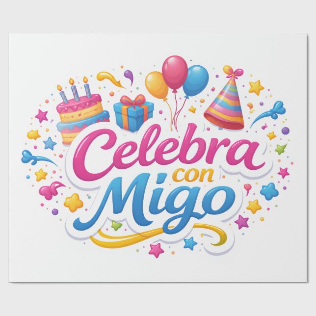 Papel de Regalo con Diseño “Celebra Conmigo” | Env Presentpapper (Platt)