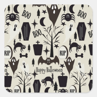 Papel de regalo Happy Halloween negro Fyrkantigt Klistermärke