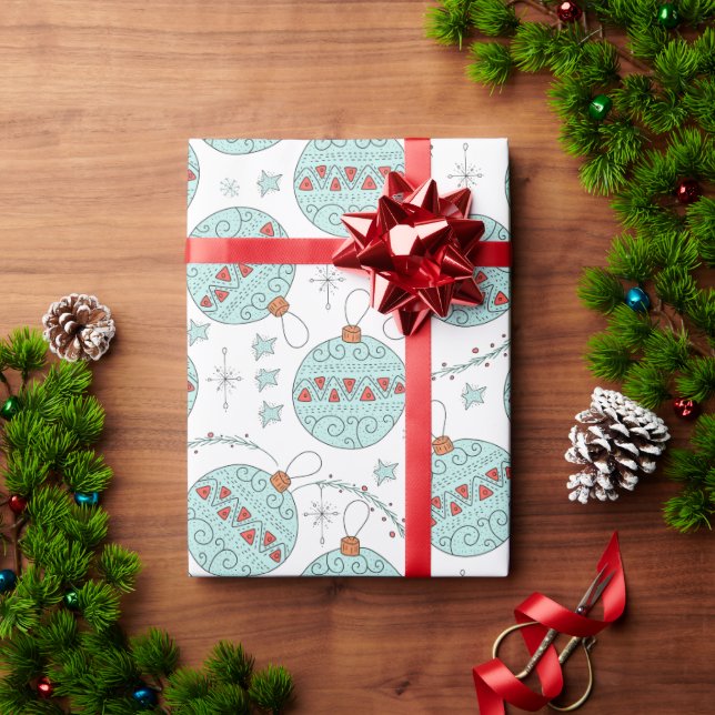 Papel de regalo navideño bolas turquesa presentpapper (Julgåva)