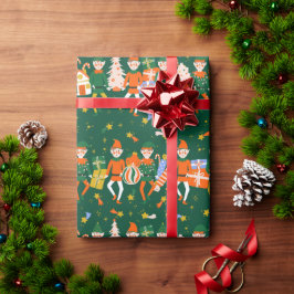 Papel de regalo navideño elfos presentpapper