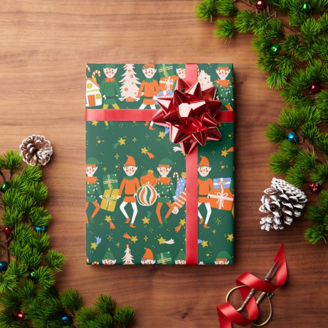 Papel de regalo navideño elfos presentpapper (Julgåva)