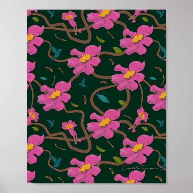 Papel diseño botanico flores colibri poster (Framsidan)