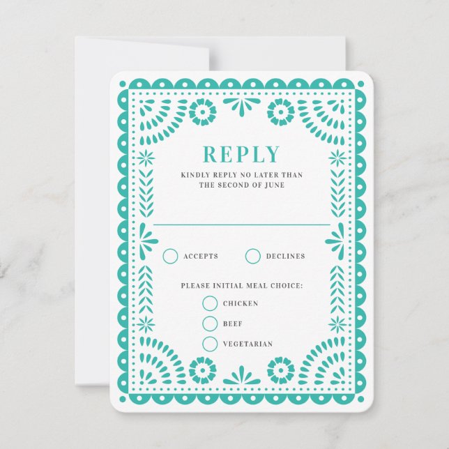 Papel Picado Aqua | Bröllop Reply OSA kort (Framsida)
