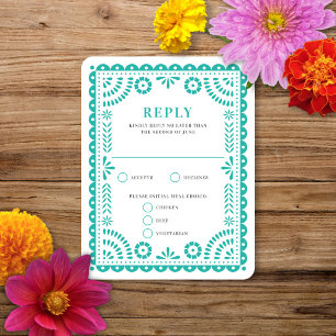 Papel Picado Aqua   Bröllop Reply OSA kort
