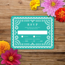 Papel Picado Aqua | Bröllop Reply OSA kort