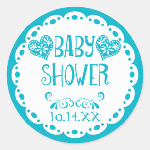 Papel Picado Baby Shower Bassäng Blue Fiesta Kuver Runt Klistermärke