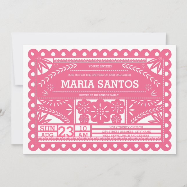 Papel Picado Baptism Inbjudningar (Framsida)