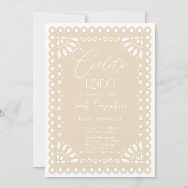 Papel Picado Beige Baby Shower-inbjudan Inbjudningar (Framsida)