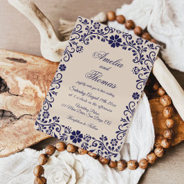 Papel Picado Beige Blue Mexican Wedding Inbjudningar