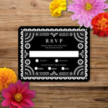 Papel Picado Black | Bröllop Reply OSA kort
