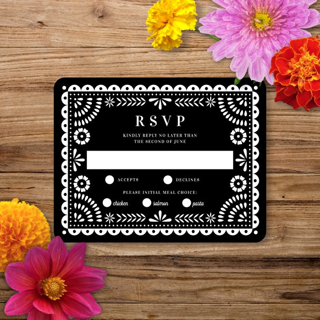 Papel Picado Black | Bröllop Reply OSA kort (Skapare uppladdad)