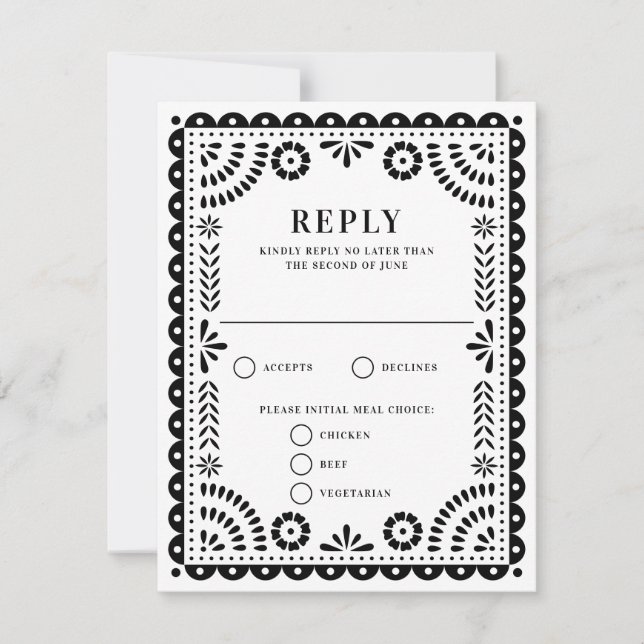 Papel Picado Black | Bröllop Reply OSA kort (Framsida)