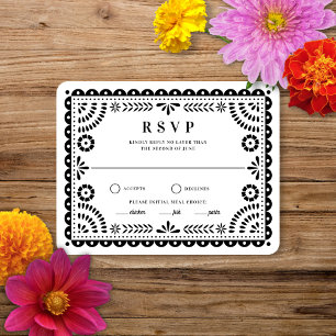 Papel Picado Black White   Bröllop Reply OSA kort