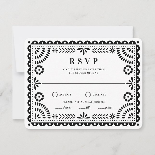 Papel Picado Black White | Bröllop Reply OSA kort (Framsida)