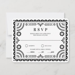 Papel Picado Black White | Bröllop Reply OSA kort