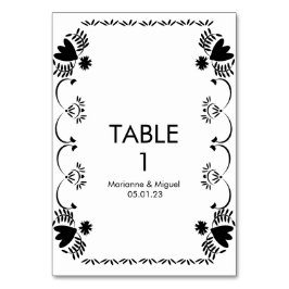 Papel Picado Blommigt Mexican Bröllop Black White Bordsnummer