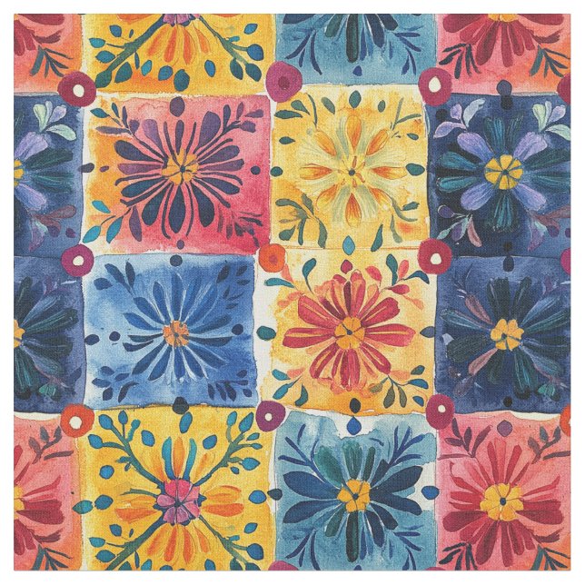 Papel Picado Blommönster-Patchwork Tyg (Närbild)