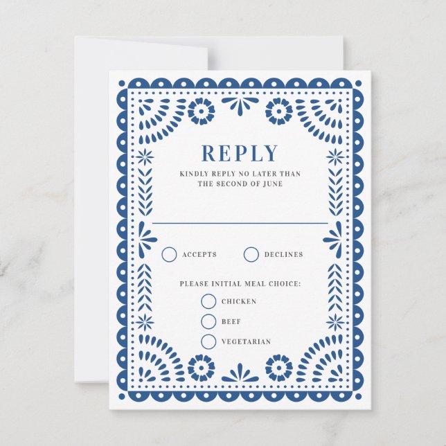 Papel Picado Blue | Bröllop Reply OSA kort (Framsida)