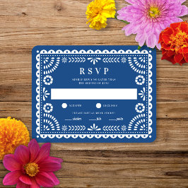 Papel Picado Blue | Bröllop Reply OSA kort