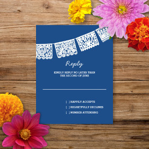 Papel Picado Blue   Bröllop Reply OSA kort