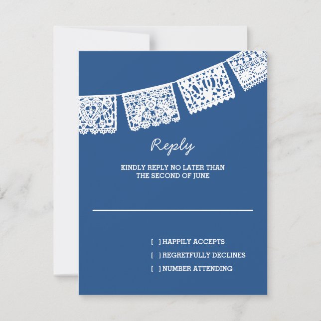 Papel Picado Blue | Bröllop Reply OSA kort (Framsida)