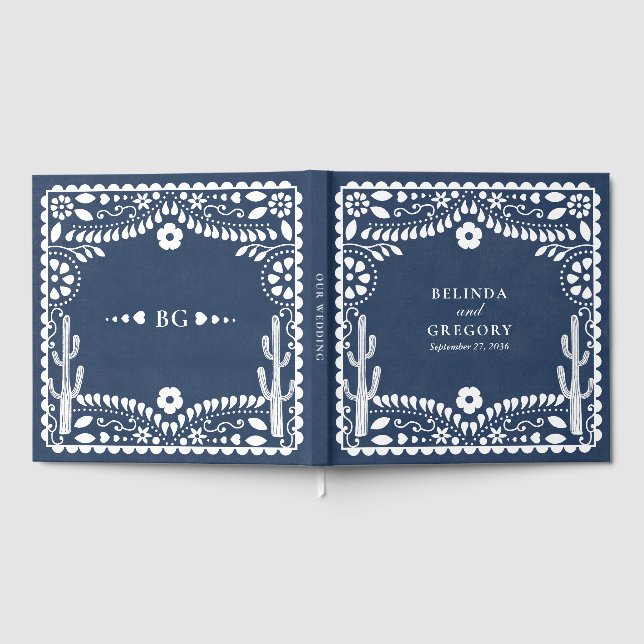 Papel Picado Boda Mexican Rustic Blue Wedding Gästböcker (Full)