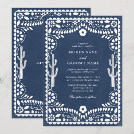 Papel Picado Boda Mexican Rustic Blue Wedding Inbjudningar