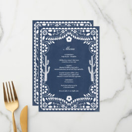 Papel Picado Boda Mexican Rustic Blue Wedding Meny