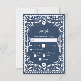 Papel Picado Boda Mexican  Rustic Blue Wedding OSA Kort
