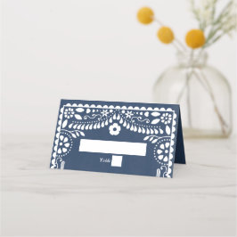 Papel Picado Boda Mexican Rustic Blue Wedding Placeringskort