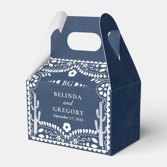 Papel Picado Boda Mexican Rustic Blue Wedding Presentaskar (Framsidan Sidan)