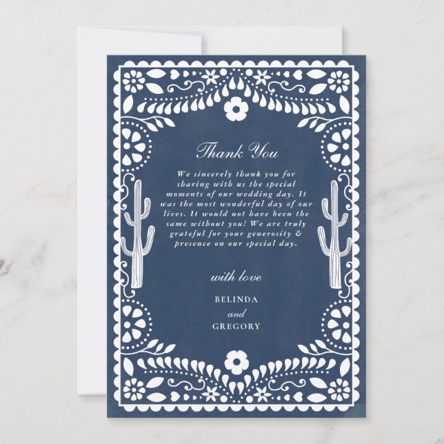 Papel Picado Boda Mexican Rustic Blue Wedding Tack Kort (Framsida)