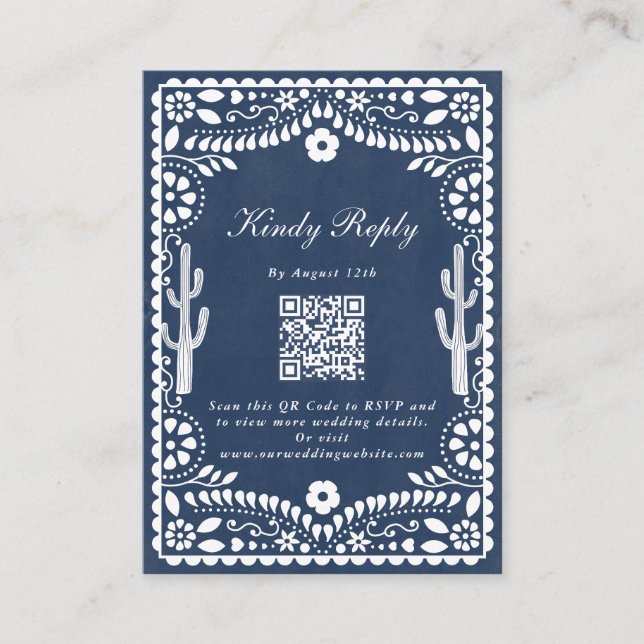 Papel Picado Boda Mexican Rustic Blue Wedding Tilläggskort (Framsida)