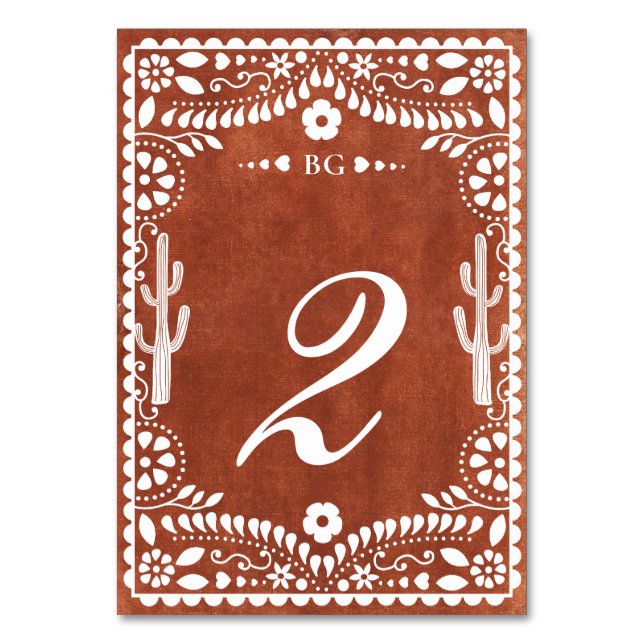 Papel Picado Boda Mexican Terracotta Brown Wedding Bordsnummer (Framsidan)