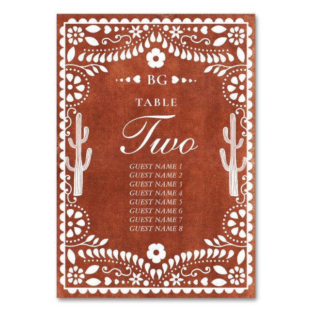 Papel Picado Boda Mexican Terracotta Brown Wedding Bordsnummer (Framsidan)